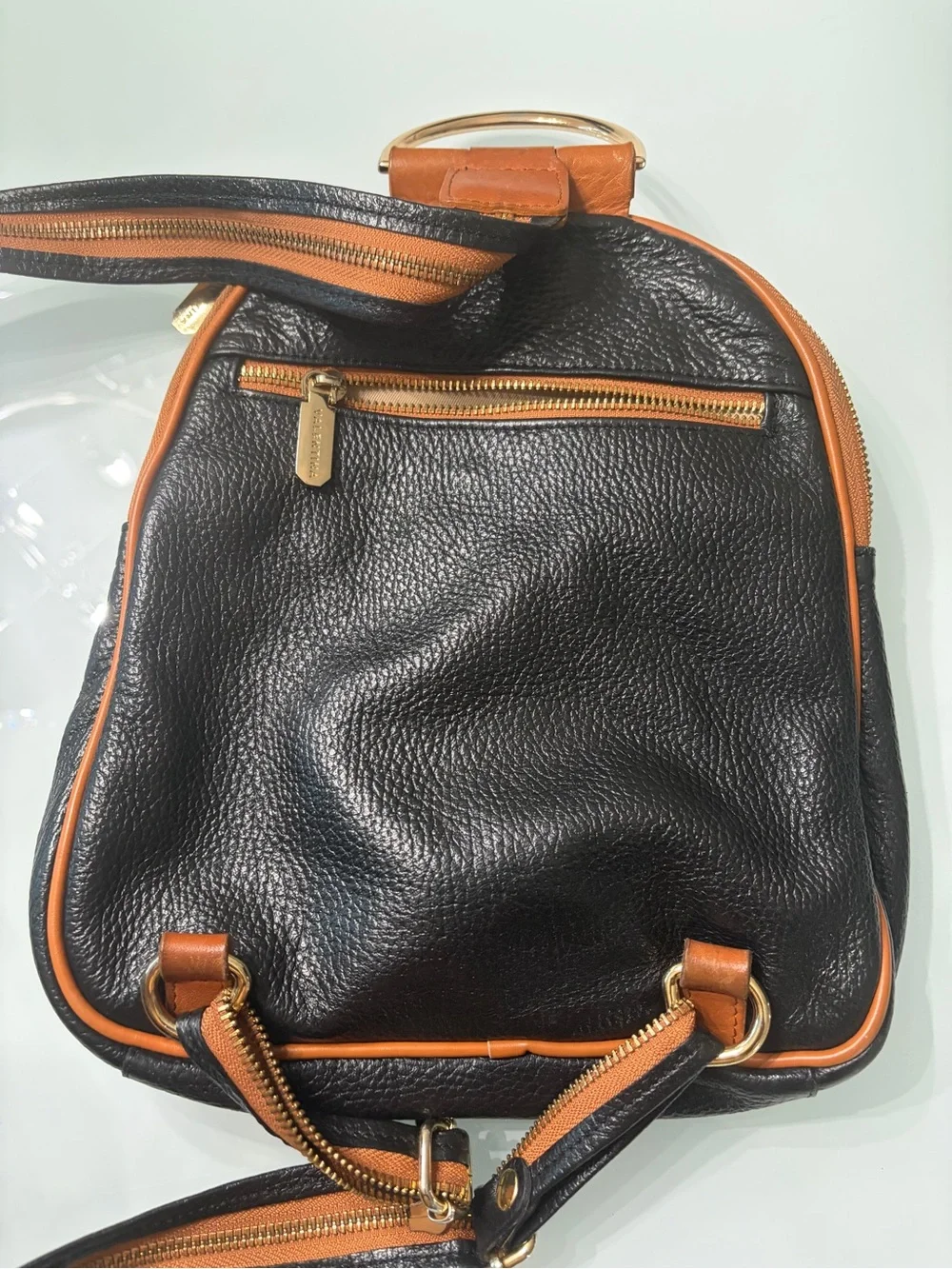 Valentina Black and Tan Two-Tone Leather Backpack
